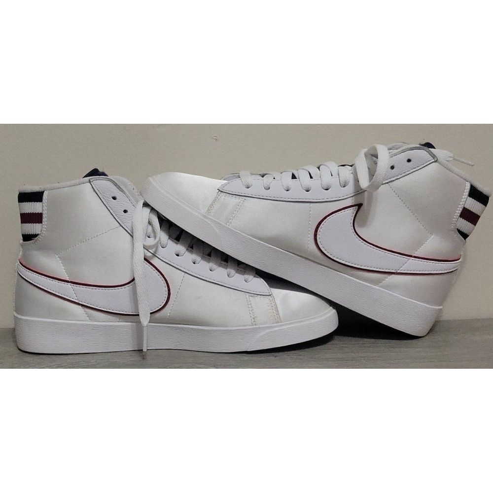 Nike Shoes Womens 8 Blazer Mid Satin Jacket Sneakers Lifestyle Retro White Red - Picture 5 of 11